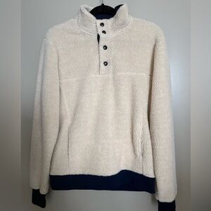 J. Crew Cream and Navy Men's Fleece Sherpa Pullover